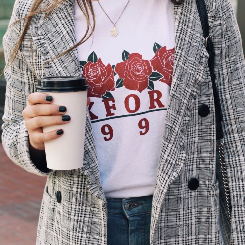 TopShop Plaid Blazer with Ruffle Detailing